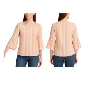 Seven 7 striped top XL Bell Sleeves cotton orange pink